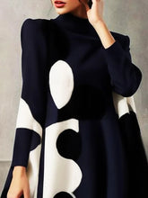 A-Line Long Sleeves Polka-Dot Split-Joint Mock Neck Mini Dresses